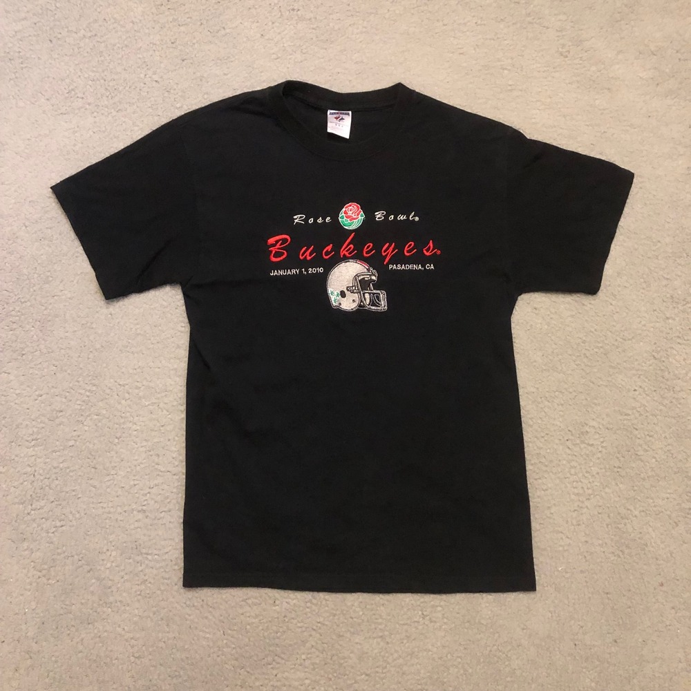 2010 Ohio State Buckeyes Embroidered Rose Bowl T-Shirt Black Mens MedOSU NCAA